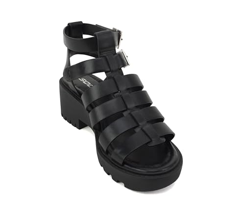 Soda “Rebirth” ~ Women Open Toe Fisherman Multi Strap Buckle Lug Sole Low Block Heeled Sandals4