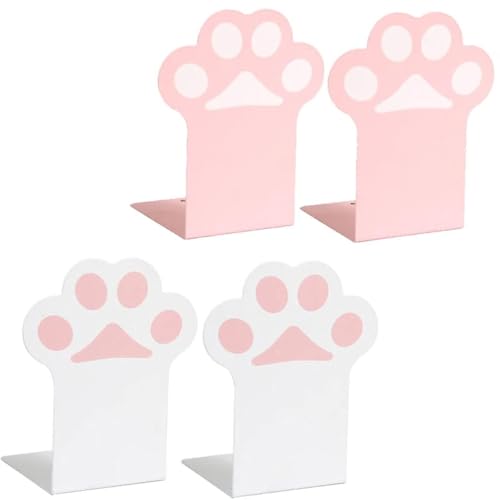MIAO YUAN 2 Sets Cat Paw Metal Bookends Cute Desktop Bookshelf Sturdy Cartoon Bookshelf for Home and Office Decoration