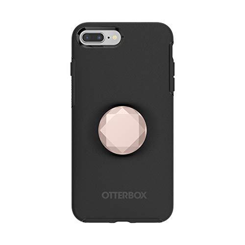 Otter + Pop for iPhone 7+ and 8+: OtterBox Symmetry Series Case with PopSockets Phone Grip and Phone Stand, PopGrip, Collapsible, Swappable Top, Black and Metallic Diamond Rose Gold