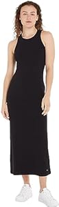 Tommy Hilfiger Damen Kleid Midi Dress Slim Fit, Schwarz (Black), S