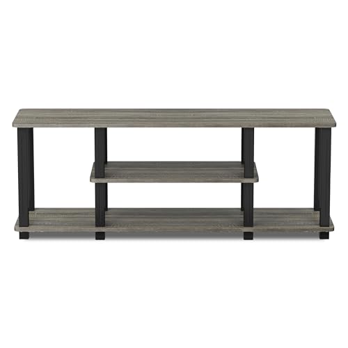 Image of Furinno TURN-S-TUBE 3-Tier Toolless Assembly TV Stand, French Oak Grey | for TV up to 50 Inch, No Tool Rectangular Entertainment Center, TV Console, for Living Room, Bedroom