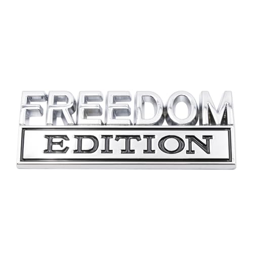 Image of 1pc 3D Raised Letter Freedom Edition Emblem Car Decals - Metal Sticker for Cars, Trucks, Motorcycles, SUV - Door Tailgate Bumper Badge Decal Vehicles Decoration (Silver and Black)