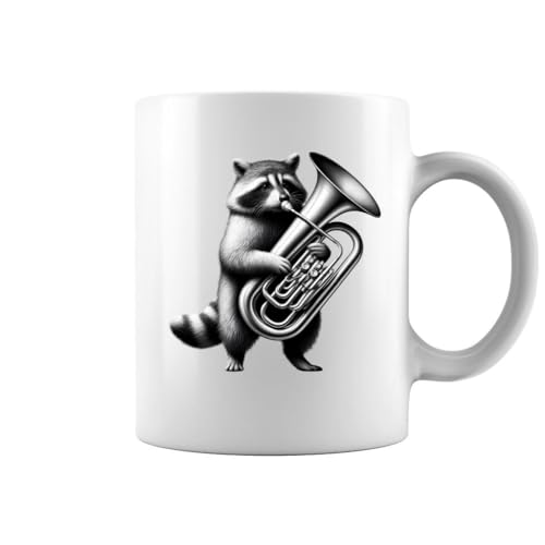 Generic Raccoon Playing Tuba Tubaist Tuba Player White Mug - Printed on Both Sides, 11oz