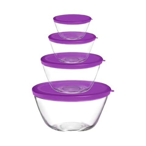 TIBLEN [4-Pack] Glass Mixing Bowl Set, Stackable Nesting Bowls, Food Storage and Meal Prep Containers with Lids, Kitchen, Home, Safe for Microwave, Freezer, BPA Free Cover