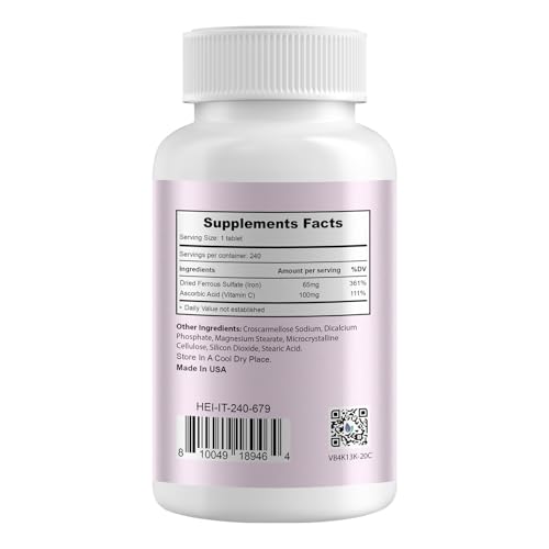 Image of Heivy Ferrous Sulfate 325mg with Vitamin C 100mg, 240 Vegan Tablets