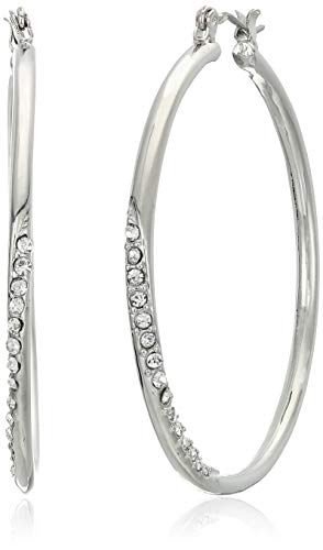 GUESS Silvertone Crystal Glass Stone Front Hoop Earrings
