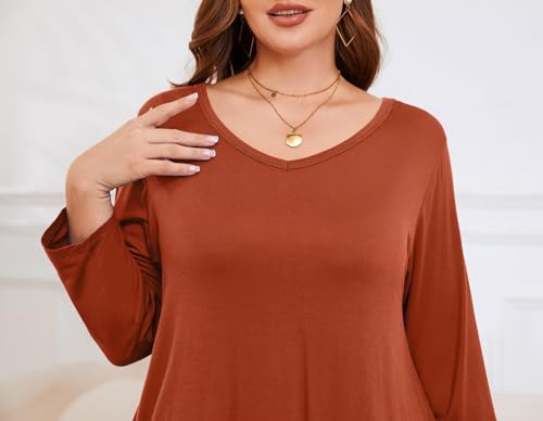 Image of LARACE Tunics 3 /4 Sleeve Plus Size Tops for Women V Neck Loose Fit Flowy Clothing for Leggings