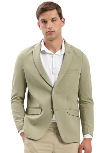 Image of SHOWOFFFF Men Solid Single Breasted Casual Blazer | Notched Lapel Full Sleeves Cotton Blazer for Mens | Slim Fit Regular Length Blazer for Men's