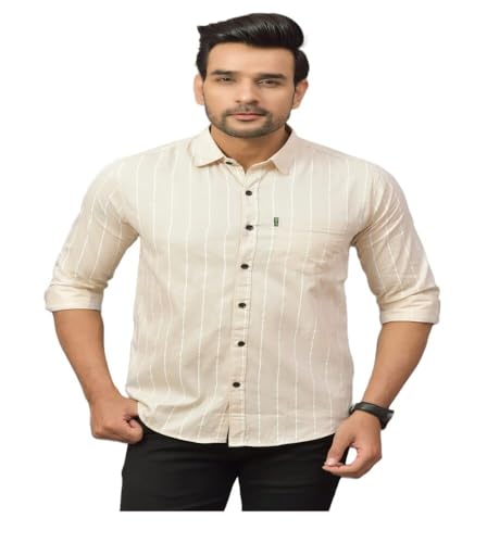 Image of Regular Fit Striped Lining Cotton Full Sleeve Casual Shirts for Men /Long Sleeves Cotton Striped, Cotton Shirt Crafted with Regular Sleeve, Comfort Fit & High-Performance for Everyday Wear