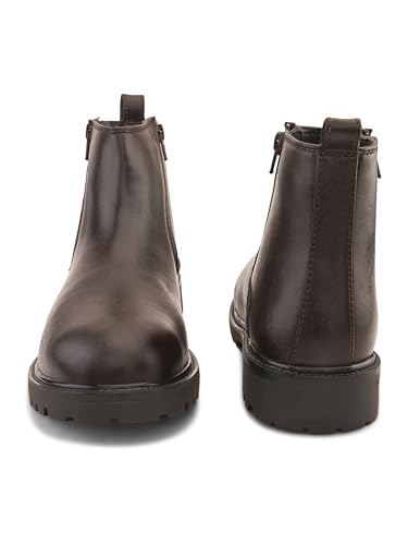 Image of STANPHORD mens Chelsea Boot STANPHORD Men's Brown PU High-Top Chelsea Boots | Round Toe Slip-On Ankle-Length Shoes | Stylish Formal & Casual Office Wear Boots | Comfortable Durable Everyday Footwear TPZN 2201 BROWN-10