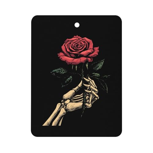 Skeleton Hand Holding Rose Car Air Freshener Hanging Aromatherapy Tablets for Car Accessories Square