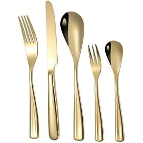 Buy WDCDYQDH 20-Piece Gold Flatware Set for 4, Luxury Stainless Steel Cutlery with Mirror Polish, Dishwasher Safe Kitchen Utensils – WDCDYQDH
