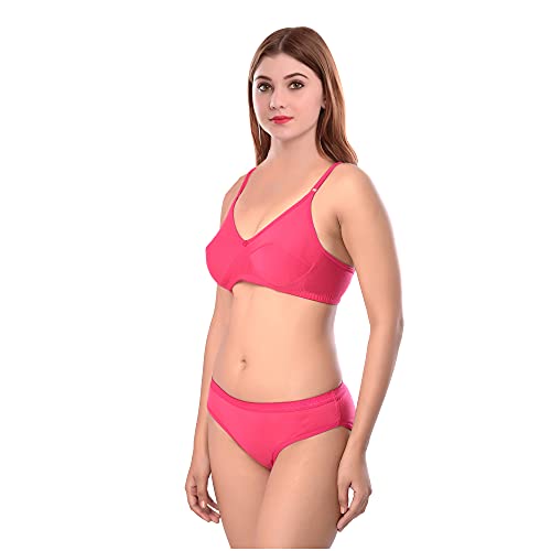 Image of PIBU-Net Bra Panty Set Lingerie Set Full Coverage Non-Padded Non-Wired Honeymoon Set(Pack of 2)(Color -Pink,Black) Model No:123