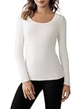 Harlamvar Fleece Warme Unterwäsche Damen Langarm Rundhalsausschnitt Thermoshirt Winter Pullover Thermo-Unterhemd Weiß