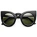 zeroUV - 70s Womens Large Oversized Retro Vintage Cat Eye Sunglasses For Women with Round Lens 48mm (Matte Black/Gree)