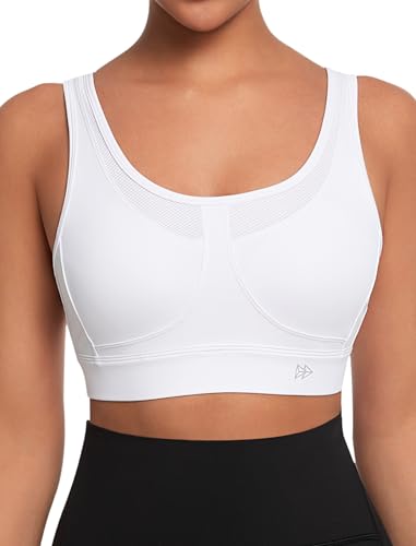 Yvette Sport BH Verstellbar U/V-Rücken Bügellos Starker Halt Große Größen Fitness Lauf Yoga Bra Weiß 2XL Große Größen