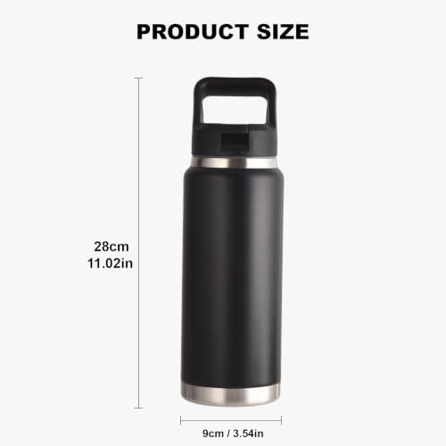 CYPHERTAN 27oz Water Bottle with Straw Lid Vacuum Insulated Stainless Steel BPA-Free Reusable Cup for School, Sports, Travel (Black) - image 2