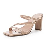 PiePieBuy Womens Square Toe Slip On Heeled Sandals Mid Block Heel Strappy Mules Backless Summer Dres