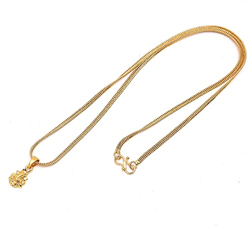 Image of Handicraft Kottage 1 gm Micro Gold plated Stylesh Modern Brass Chain Pendant locket Necklace for Men,women and kids Ganesh ganapti ganpati bappa (Style1)