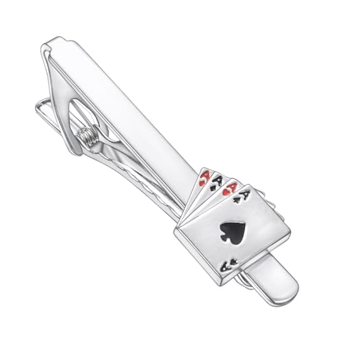RunootPR Silver Tie Clips for Men Unique Poker Tie Bar Clip Personalized Party Jewelry
