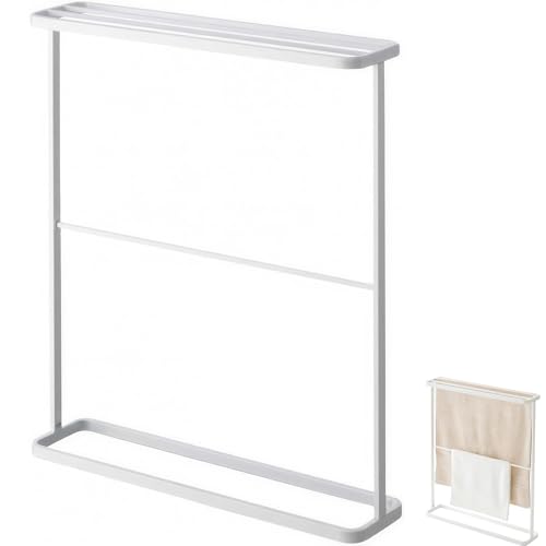 KALOLINNA バスタオルハンガー バスタオル掛け タオルハンガー 金属材質 大判サイズも干せる ランドリー収納 部屋物干し 室内干し 物干し 大判 隙間収納 洗面所収納 省スペース コンパクト 置き型 浴室/洗面所/トイレ/室内用 (ホワイト)