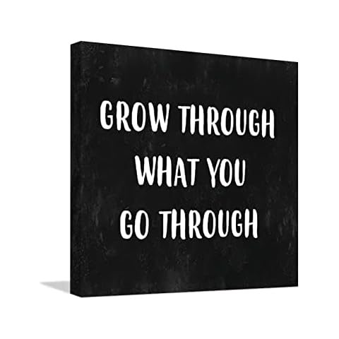 egobena Canvas Paintings Grow through What You Go through Rustic Canvas Wall Art Artwork Prints Ready To Hang Positive Quotes Wall Prints Decoration For Living Room Bathroom Bedroom Kids 12x12 IN Cover