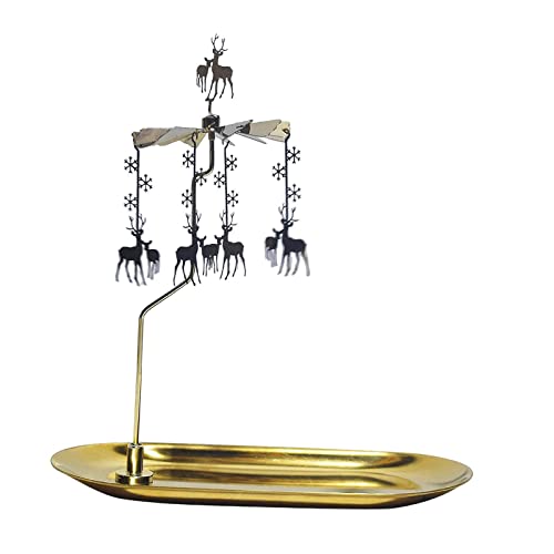 Fonowx Portavelas Giratorio Dorado para Velas de Té, Ideal para Bodas, Fiestas Y como Recuerdo para La Sala de Estar, Ciervo de Nieve