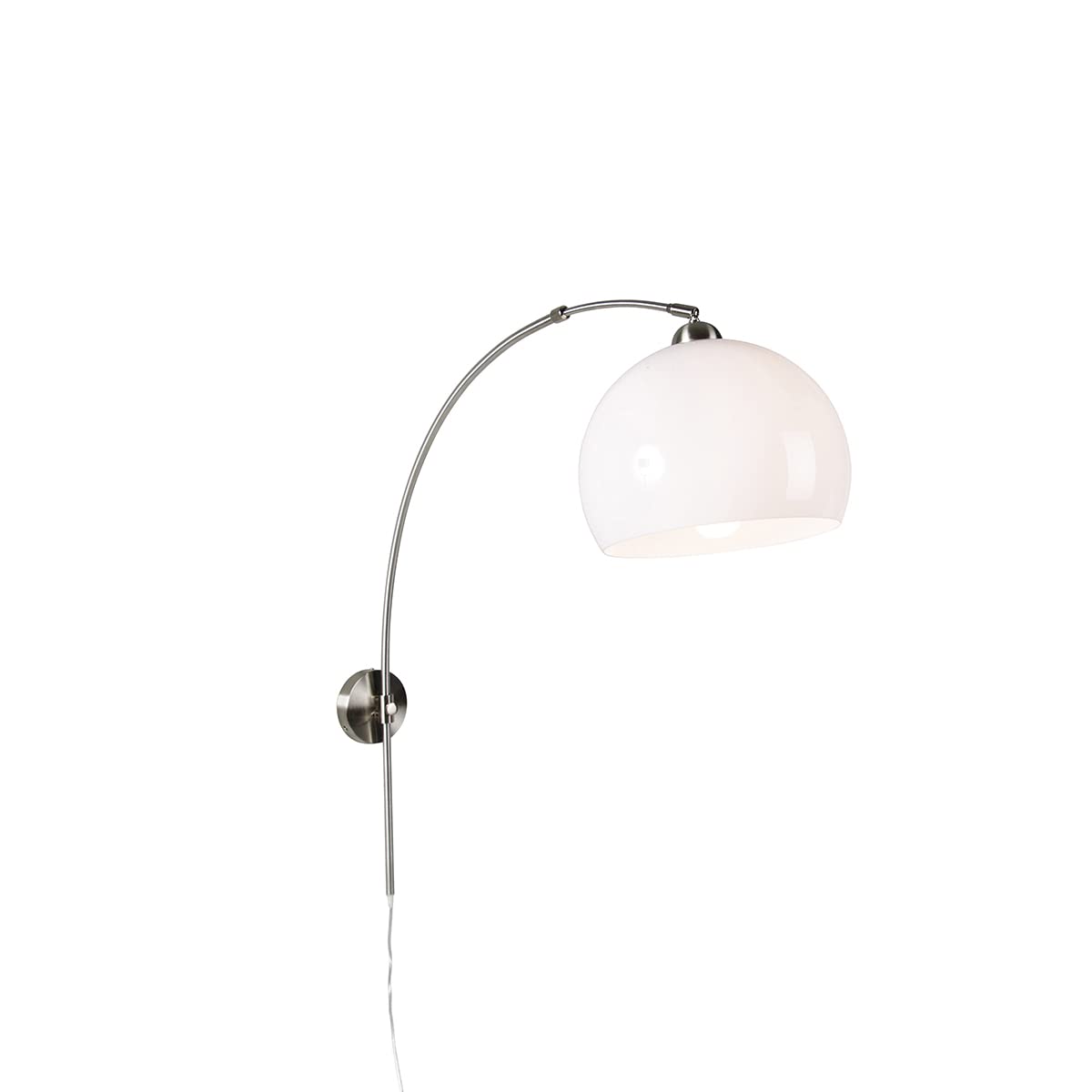 Qazqa - Modern Smarte Bogen-Wandleuchte Stahl I Silber I nickel matt mit weißem Schirm inkl. WiFi G125 - Bow Dimmer I Dimmbar I Wohnzimmer I Schlafzimmer - Stahl Rund - LED geeignet E27