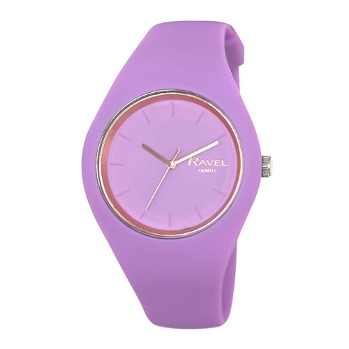 Ravel - Montre Unisexe Confortable avec Bracelet Silicone Contrasté - Quartz Analogique - R1804.7 - Violet/Ton Or Rose