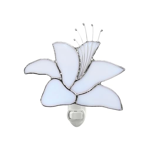 Image of CHEZBABY Stained Glass Night Light Plug into Wall Lamp Decorative Accent Nightlight for Hallway Bedroom Bathroom Kitchen Home Decor(Lily)
