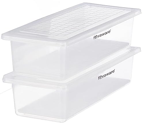 Floraware Plastic Fridge Storage Box, Multipurpose Box With Drain Plate At Bottom 1400Ml Bpa Free, Transparant, Pack Of 2