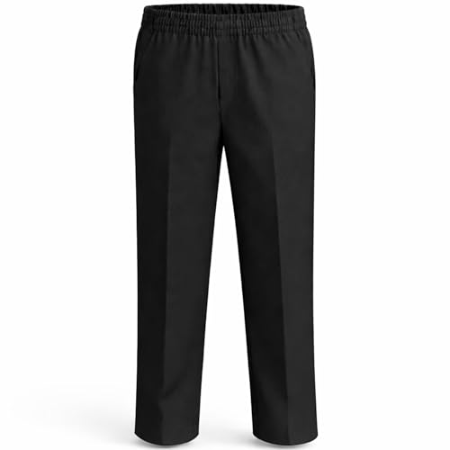 Boys Plus Size School Trousers Full Elastic Waist Pull-On Sturdy Fit Eco School Uniform Trousers Age 417 Grey Black Navy (UK Age 4 Years 5 Years Plus Black)