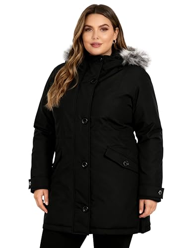 wantdo Women's Plus Size Winter Coat Windproof Mid Length Parka Warm Long Puffer Jackets Black 3X