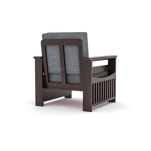Image of Sheesham Wooden 1 Seater Sofa for Living Room | Rosewood 1 Seater Cushion Sofa Side Half Moon Rack | Solid Wood Sofa Set for Lounge (1 Seater,Walnut Finish)