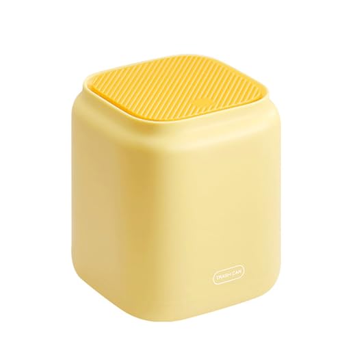 ETRAVEL 卓上ごみ箱 蓋付きゴミ箱 小さい ふた付き ゴミ袋隠せる ダストボックス ミルクジャグ形 おしゃれ かわいい くず入れ ミニゴミ箱 化粧台 オフィス 洗面台 (イエロー)