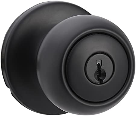 Amazon Basics Exterior Door Knob With Lock, Coastal, Matte Black