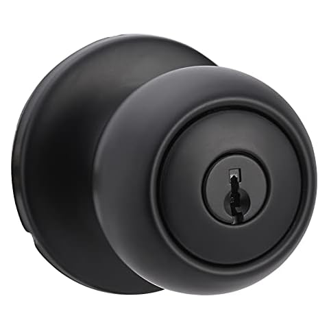 Amazon Basics Exterior Door Knob With Lock, Coastal, Matte Black Cover