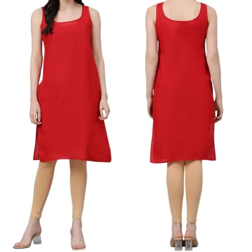 Image of Women's Sleeveless Cotton Inner Slip Dress Round Neck Soft Comfortable Fit Full Length Camisole Innerwear Summer top Undergarment for Girls