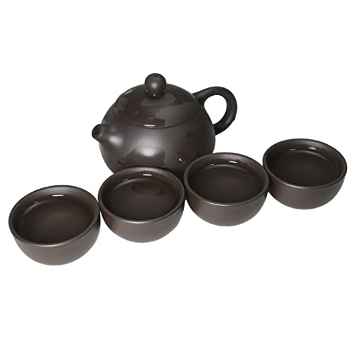 Image of Clay Teapot 4 Cups Set,Small Tea pot and cups Traditional Chinese Kung Fu Tea Set (Black)