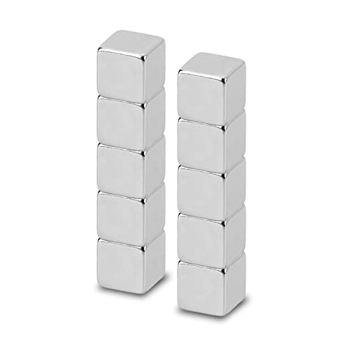 MAUL Neodym-Würfelmagnet – Magnet mit hoher Haftkraft für einen vielseitigen Einsatz – Magnet stark mit elegantem und modernem Design – 7 x 7 x 7 mm – 10er Pack – hellsilber