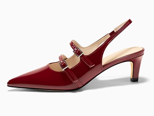 Image of Coutgo Womens Slingback Kitten Heels Mary Jane Pumps Closed Pointed Toe Buckle Strap Wedding Dress Shoes