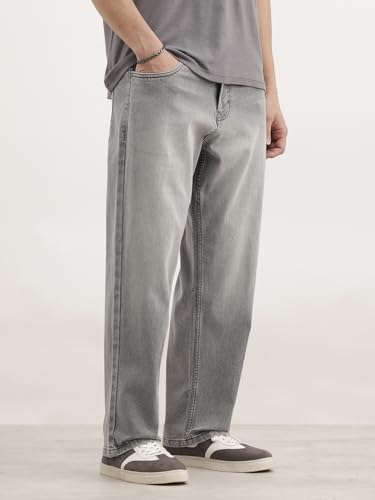 Image of WROGN Men's Cotton Jeans | Mid Rise | Loose Fit
