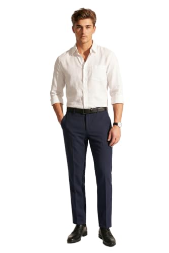 Image of Peter England Men's Slim Fit Mid Rise Solid Formal Trouser
