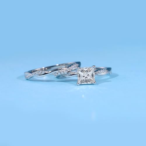 Couple Rings White Gold Plated 925 Sterling Silver Ring Square 1CT AAAAA CZ Women Wedding Ring Sets Men Titanium Steel Ring2