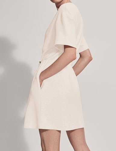 MISSACTIVER Women Summer Mini Dress Crew Neck Short Sleeve T Shirt Dress Casual Elastic Waist Short Dresses with Pockets2