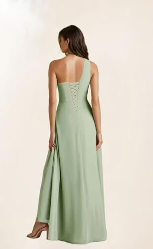 One Shoulder Chiffon Bridesmaid Dresses Long for Women with Slit Ruched Formal Prom Dress2