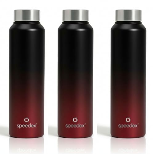 Image of Speedex Stainless Steel Water Bottle 1 Ltr, Leak Proof Screw Cap, BIS Approved 1000 ml Metal Bottle For Daily, Office, School, Gym, Travel Use for Men, Women, Kids, Adults, Black Wine, Set of 3