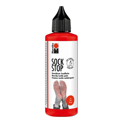 Marabu 17220106232 - Sock Stop, 90 ml, rot, gummiartige Antirutsch-Farbe...