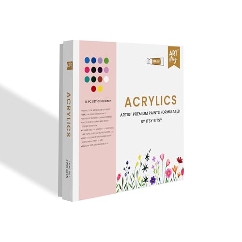 Image of Itsy Bitsy Art Story Artists Acrylic Paint Set - 14 Colours X 30ml each| for Paper, Canvas, MDF, Wall, Glass, Plastic, Metal, Terracotta| Premium Multi Surface Paint for DIY Art & Craft