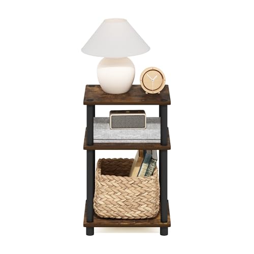 Image of Furinno JUST Side Table, 3-Tier End Table, Open Shelves Night Stand, Bedside Table, Toolless Assembly, for Living Room, Bedroom, Bathroom, Amber Pine